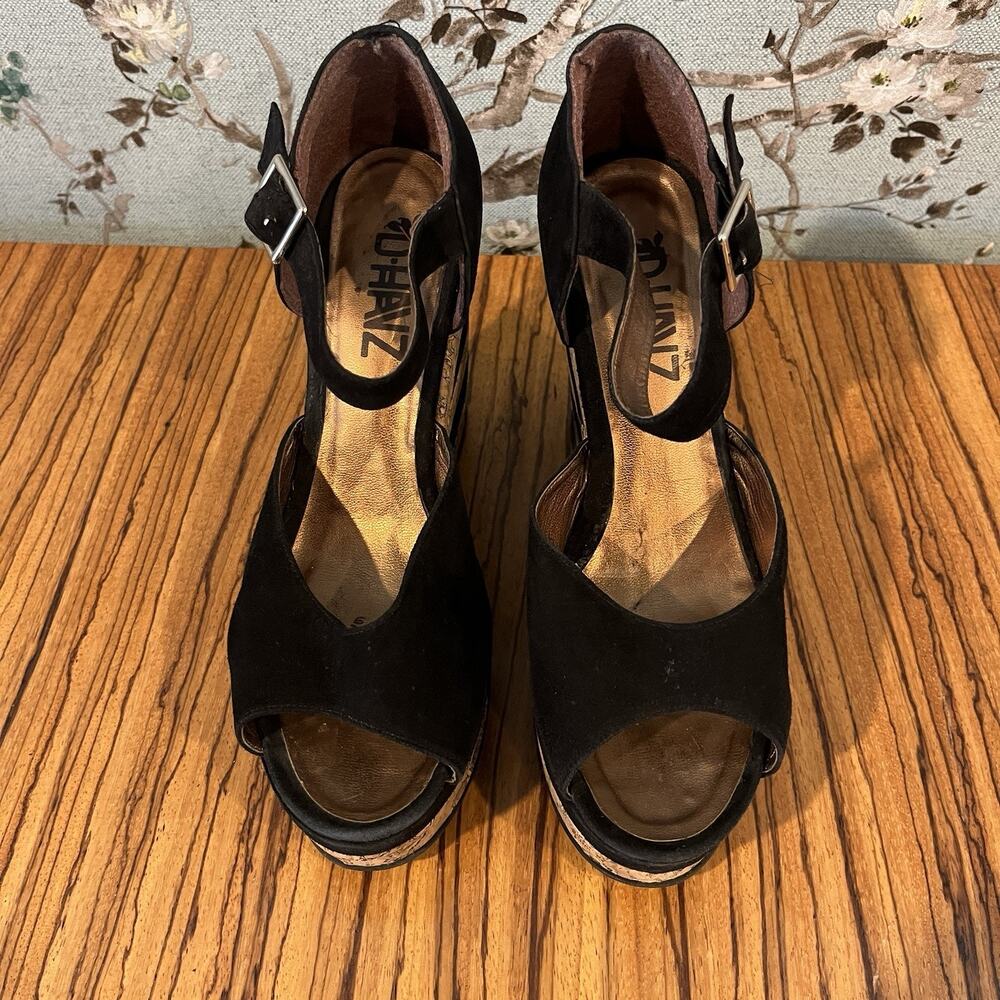 Terry de Havilland D-Havz Platform Wedge Sandals Black Suede / Cork Sz 36 / 5.5 - Picture 3 of 9